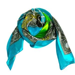 Space Age Cyan, Gold & Green Satiny & Sheer Scarf